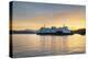 San Juan Islands Ferry approaching dock at sunrise in Guemes Channel Anacortes, Washington State-Alan Majchrowicz-Premier Image Canvas