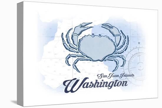 San Juan Islands, Washington - Crab - Blue - Coastal Icon-Lantern Press-Stretched Canvas