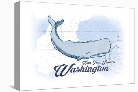 San Juan Islands, Washington - Whale - Blue - Coastal Icon-Lantern Press-Stretched Canvas