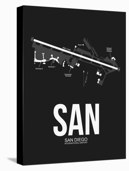 SAN San Diego Airport Black-NaxArt-Stretched Canvas