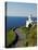 San Sebastian Bay Clifftop Lighthouse with Cyclist Riding Uphill-Christian Kober-Premier Image Canvas