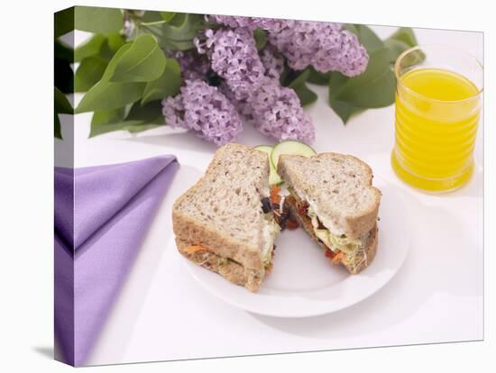 Sandwich and Juice on Table with Purple Flowers-null-Premier Image Canvas