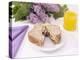 Sandwich and Juice on Table with Purple Flowers-null-Premier Image Canvas