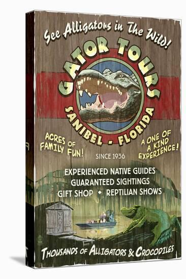 Sanibel, Florida - Alligator Tours Vintage Sign-Lantern Press-Stretched Canvas