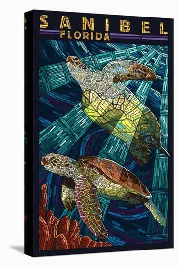 Sanibel, Florida - Sea Turtle Paper Mosaic-Lantern Press-Stretched Canvas