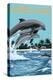 Sanibel Island, Florida - Dolphins Jumping-Lantern Press-Stretched Canvas