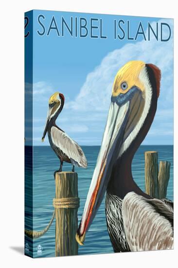 Sanibel Island, Florida - Pelican-Lantern Press-Stretched Canvas