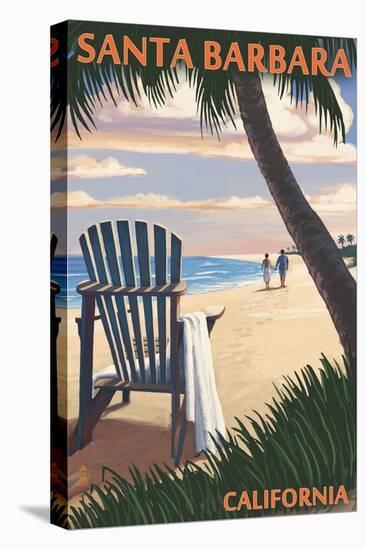 Santa Barbara, California - Adirondack Chair on the Beach-Lantern Press-Stretched Canvas