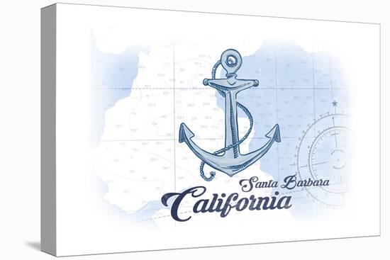 Santa Barbara, California - Anchor - Blue - Coastal Icon-Lantern Press-Stretched Canvas