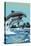 Santa Barbara, California - Dolphins Jumping-Lantern Press-Stretched Canvas