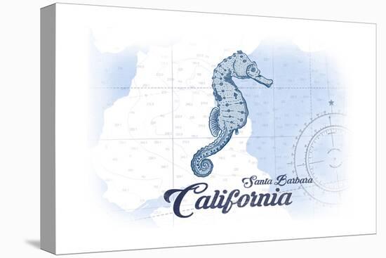 Santa Barbara, California - Seahorse - Blue - Coastal Icon-Lantern Press-Stretched Canvas
