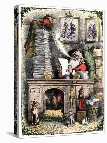 Santa Claus Opening a Stack of Letters, 1880s-null-Premier Image Canvas