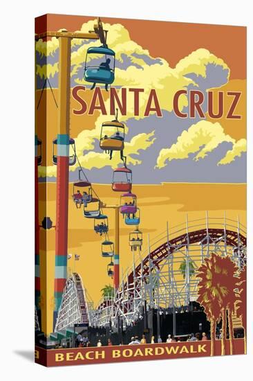 Santa Cruz, California - Beach Boardwalk-Lantern Press-Stretched Canvas