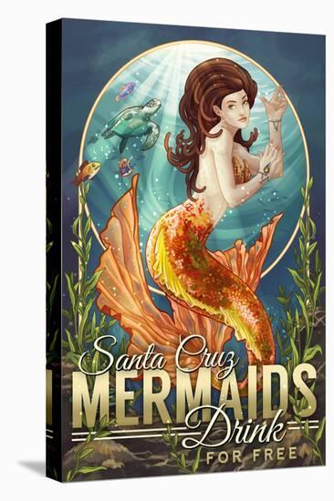 Santa Cruz, California - Mermaids Drink for Free-Lantern Press-Stretched Canvas