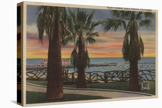 Santa Monica, CA - Yacht Harbor and Sunset View-Lantern Press-Stretched Canvas