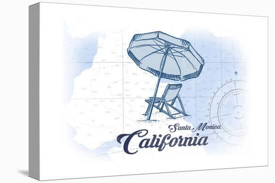 Santa Monica, California - Beach Chair and Umbrella - Blue - Coastal Icon-Lantern Press-Stretched Canvas