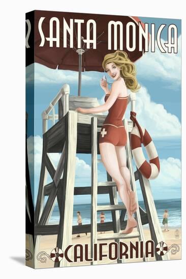 Santa Monica, California - Lifeguard Pinup-Lantern Press-Stretched Canvas