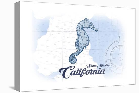 Santa Monica, California - Seahorse - Blue - Coastal Icon-Lantern Press-Stretched Canvas