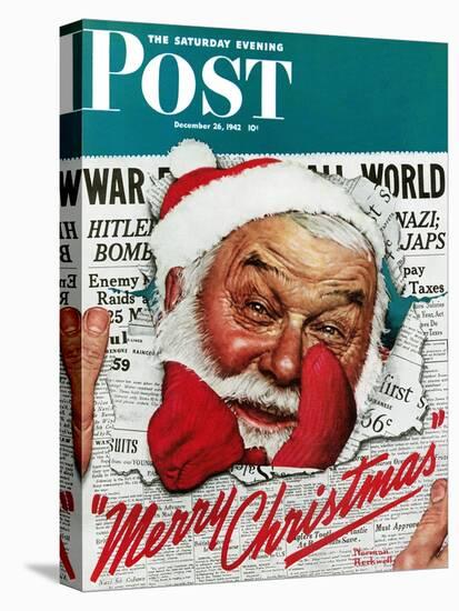 "Santa's in the News" Saturday Evening Post Cover, December 26,1942-Norman Rockwell-Premier Image Canvas