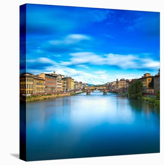 Santa Trinita and Old Bridge on Arno River, Sunset Landscape. Florence or Firenze, Italy.-stevanzz-Premier Image Canvas
