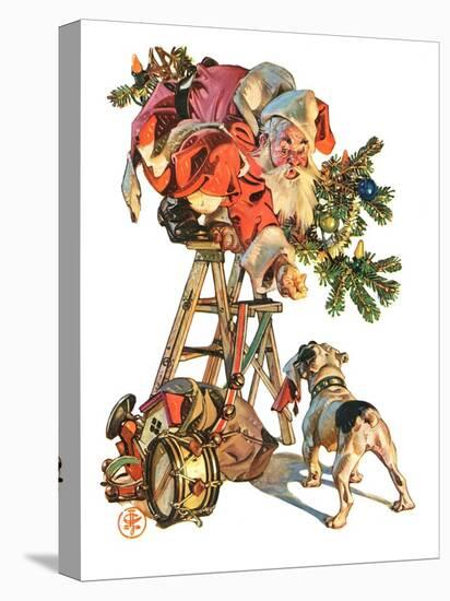 "Santa Up a Ladder,"December 20, 1930-Joseph Christian Leyendecker-Premier Image Canvas