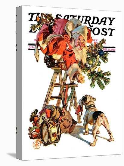 "Santa Up a Ladder," Saturday Evening Post Cover, December 20, 1930-Joseph Christian Leyendecker-Premier Image Canvas