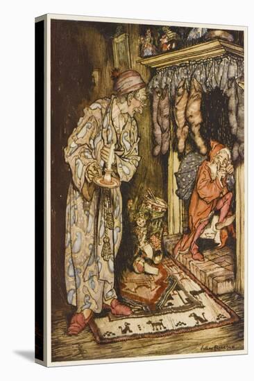 Santa Up Chimney, C20th-Arthur Rackham-Stretched Canvas