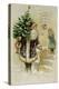 Santa with Christmas Tree, Early 20th Century Christmas Card-null-Premier Image Canvas