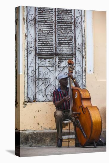 Santiago De Cuba Province, Historical Center, Street Musician Playing Double Bass-Jane Sweeney-Premier Image Canvas