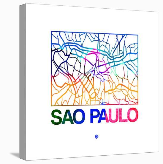 Sao Paulo Watercolor Street Map-NaxArt-Stretched Canvas