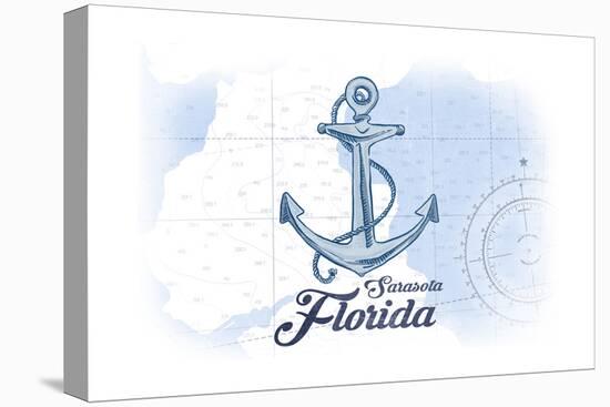 Sarasota, Florida - Anchor - Blue - Coastal Icon-Lantern Press-Stretched Canvas