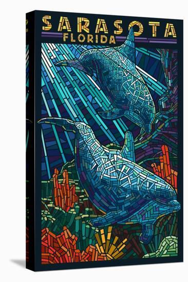 Sarasota, Florida - Dolphin Paper Mosaic-Lantern Press-Stretched Canvas