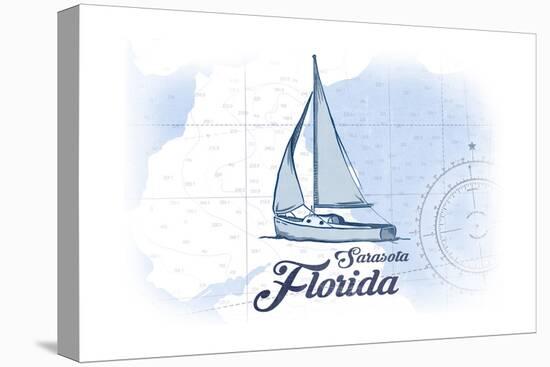 Sarasota, Florida - Sailboat - Blue - Coastal Icon-Lantern Press-Stretched Canvas