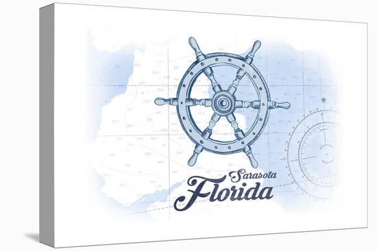 Sarasota, Florida - Ship Wheel - Blue - Coastal Icon-Lantern Press-Stretched Canvas