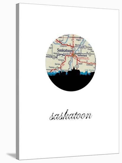 Saskatoon Map Skyline-Paperfinch 0-Stretched Canvas