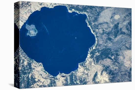 Satellite view of Crater Lake, Oregon, USA-null-Premier Image Canvas