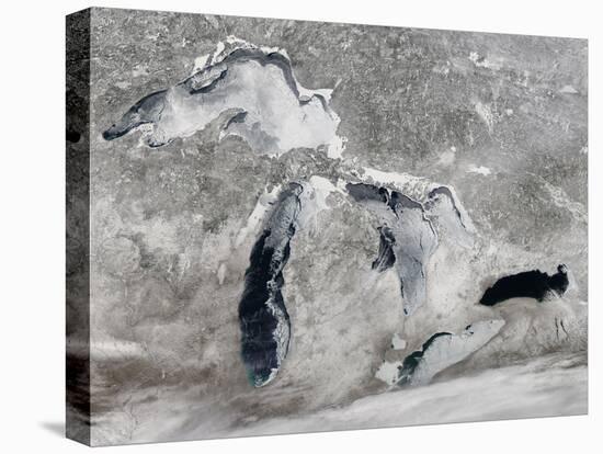 Satellite View of Ice on the Great Lakes, United States-null-Premier Image Canvas