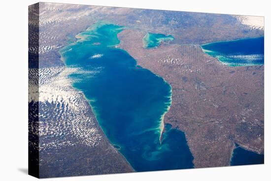 Satellite view of Lake Erie between USA and Canada-null-Premier Image Canvas