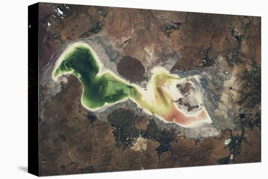 Satellite view of Lake Urmia in East Azerbaijan, Iran-null-Premier Image Canvas