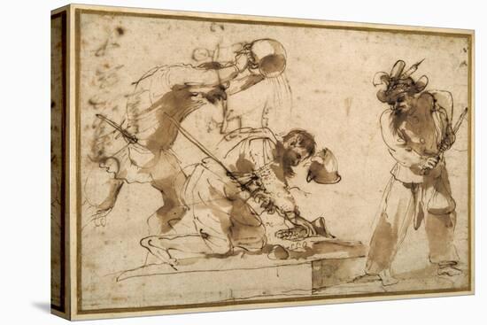 Satirical Subject with Characters from the Commedia Dell'Arte-Guercino (Giovanni Francesco Barbieri)-Premier Image Canvas