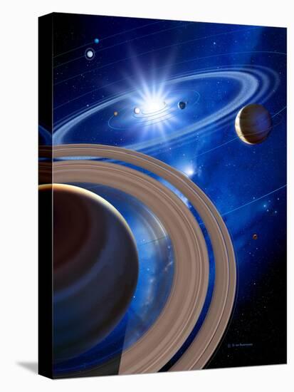 Saturn And Solar System-Detlev Van Ravenswaay-Premier Image Canvas