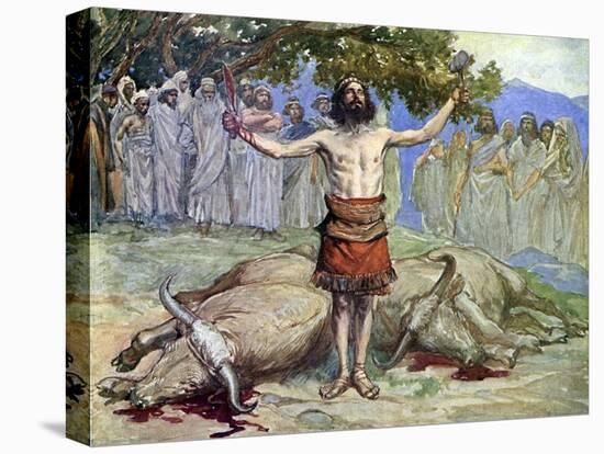 Saul sacrifices the oxen by J James Tissot - Bible-James Jacques Joseph Tissot-Premier Image Canvas