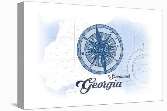 Savannah, Georgia - Compass - Blue - Coastal Icon-Lantern Press-Stretched Canvas