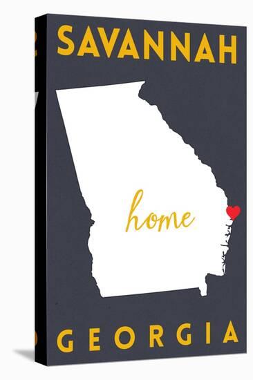 Savannah - Georgia - Home State - White on Gray-Lantern Press-Stretched Canvas