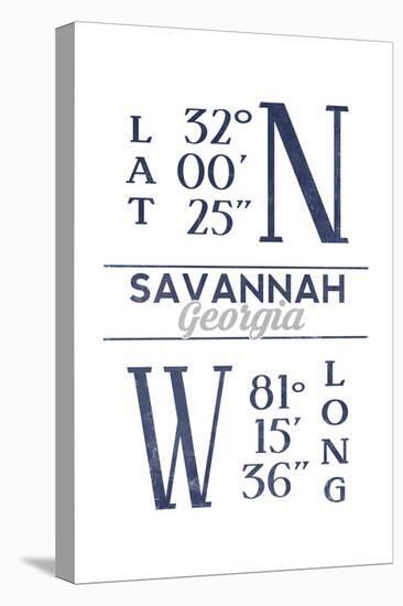 Savannah, Georgia - Latitude and Longitude (Blue)-Lantern Press-Stretched Canvas