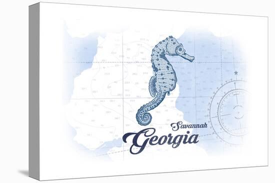 Savannah, Georgia - Seahorse - Blue - Coastal Icon-Lantern Press-Stretched Canvas