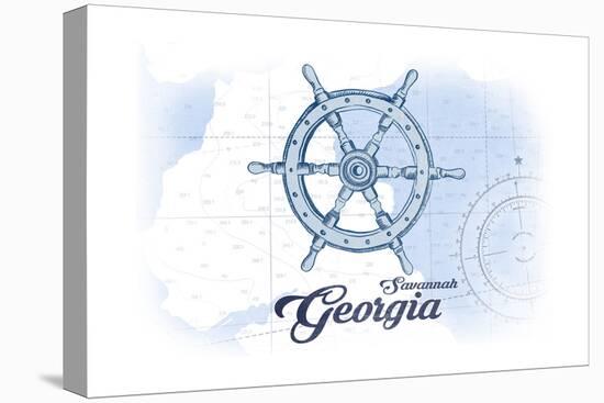 Savannah, Georgia - Ship Wheel - Blue - Coastal Icon-Lantern Press-Stretched Canvas