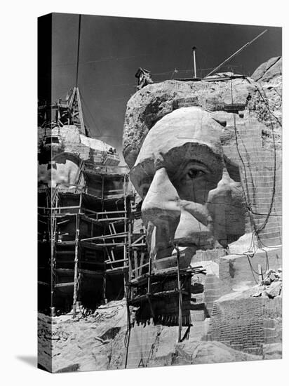 Scaffolding around Head of Abraham Lincoln, Partially Sculptured During Mt. Rushmore Construction-Alfred Eisenstaedt-Premier Image Canvas