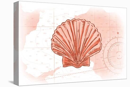 Scallop Shell - Coral - Coastal Icon-Lantern Press-Stretched Canvas