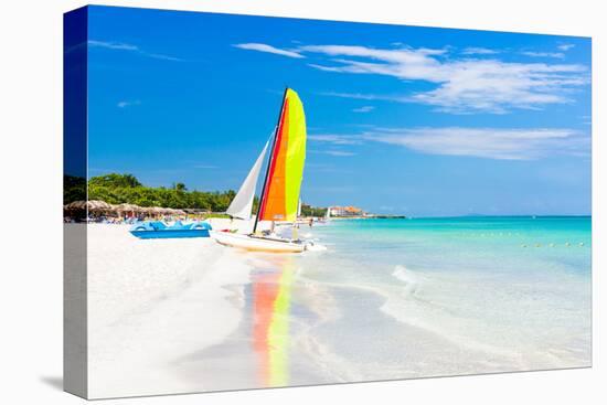 Scene with Sailing Boat at the Famous Varadero Beach , Caribbean Sea in Cuba-Kamira-Premier Image Canvas